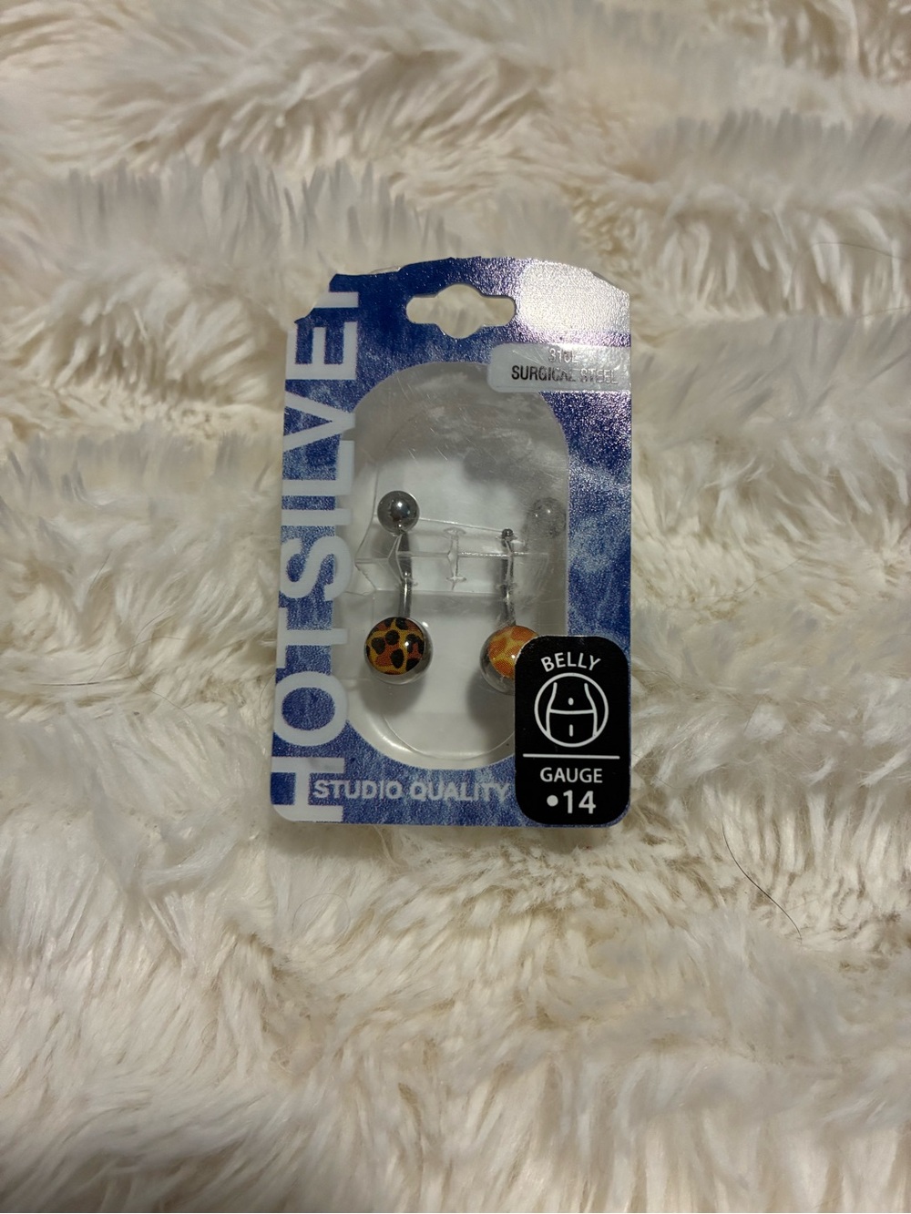 Belly Button Ring Pair with Orange Leopard Beads